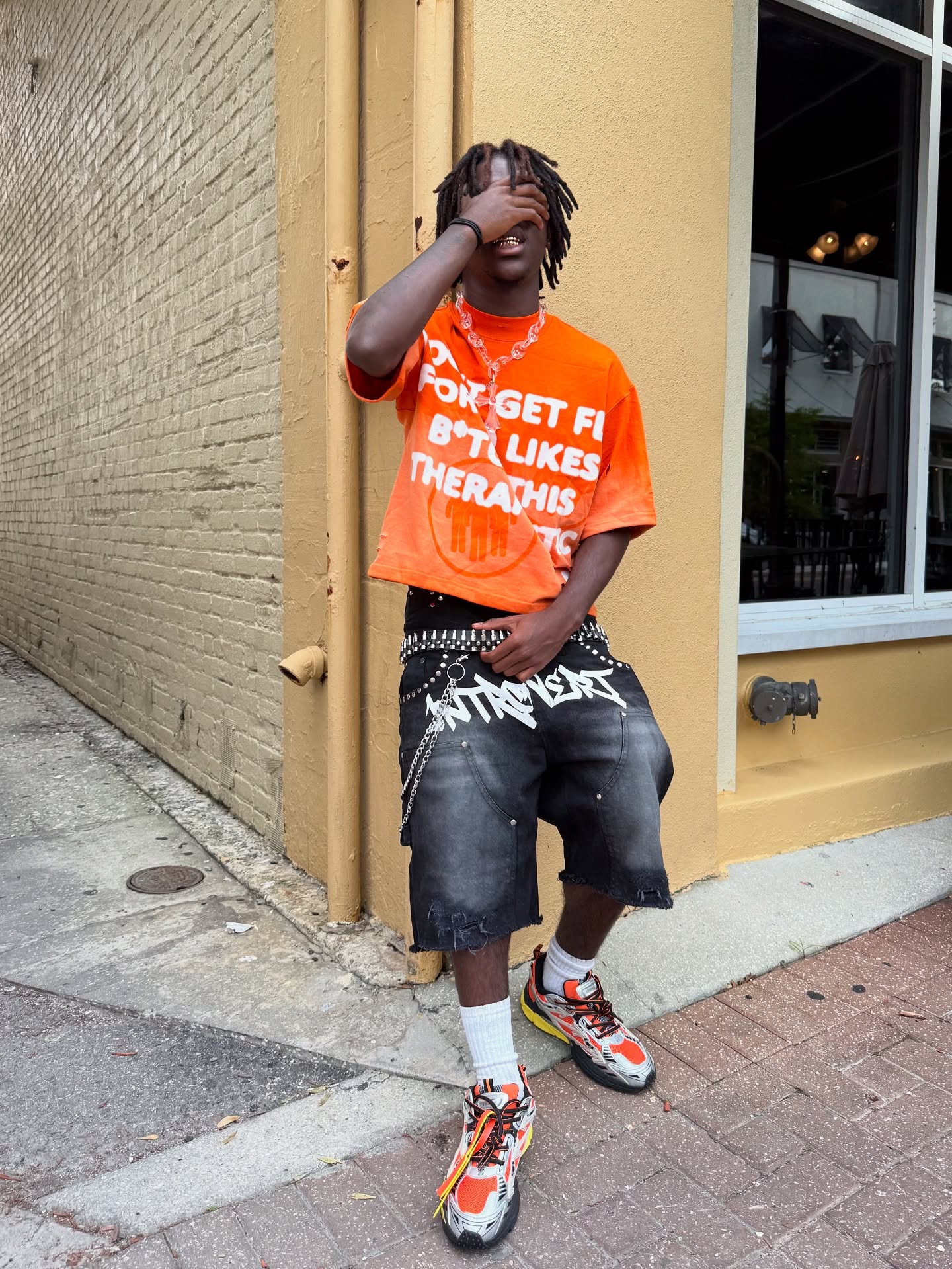 “INTROVERT” Graphic Denim Shorts